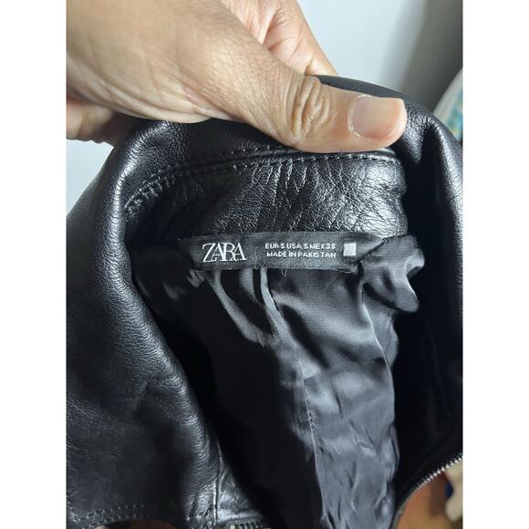Zara Rare Buffalo Leather Bomber Jacker Women’s Size Small - Picture 4 of 6